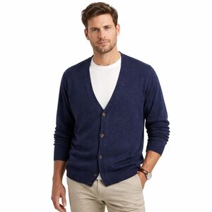 Billy Reid Navy Merino Wool Blend Cardigan Goat Leather Elbow Patches Luxury Med